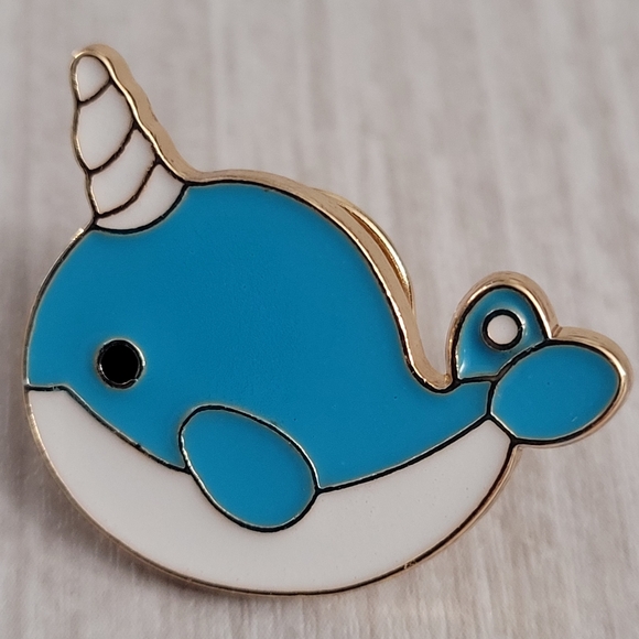 Blue Narwhal Enamel Pin - Picture 2 of 10